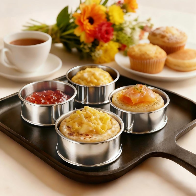 KCKHFA 5PCS Crumpet Rings, 4" Stainless Steel Egg Rings for English Muffin, Tart, Cookie, Frying Egg, Double Rolled Round Cake Mold - Image 4